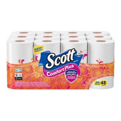 Scott ComfortPlus 1-Ply Double Roll Toilet Paper, White, 231 Sheets/Roll, 24 Rolls/Pack (47620)