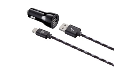 LAX Gadgets Type C 6ft Charger with Car Charger Black (USBCCAR6FT-BLK)