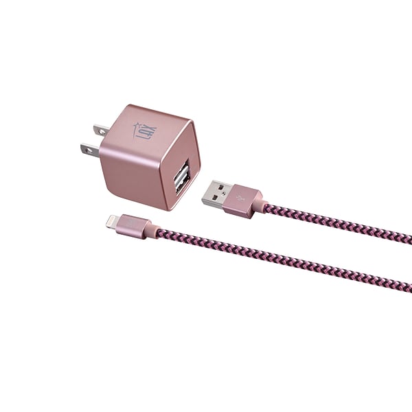 LAX Gadgets MFI Certified 6ft Charger with Wall Charger Rose Gold (MFIWALL6FT-ROS)