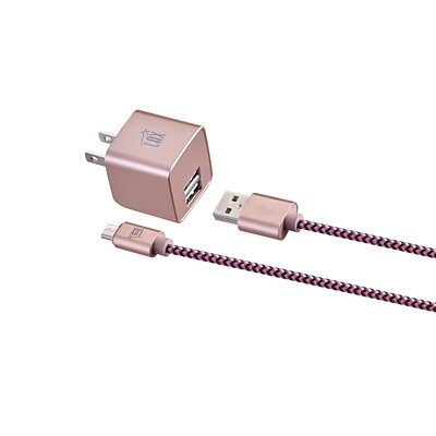 LAX Gadgets Micro USB 6ft Charger with Wall Charger Rose Gold (MUSBWALL6FT-ROS)