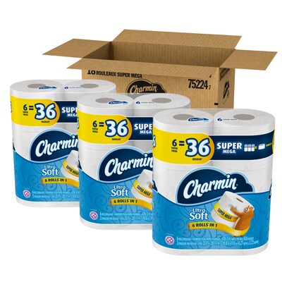 Charmin Ultra Soft Toilet Paper, 2-Ply, White, 426 Sheets/Roll, 18 Super Mega Rolls/Carton (75224)