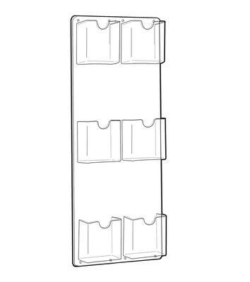 Azar Brochure Holder, 6 Pocket, Vertical, Wall Mounted, Clear Acrylic, 2/Box (252067)