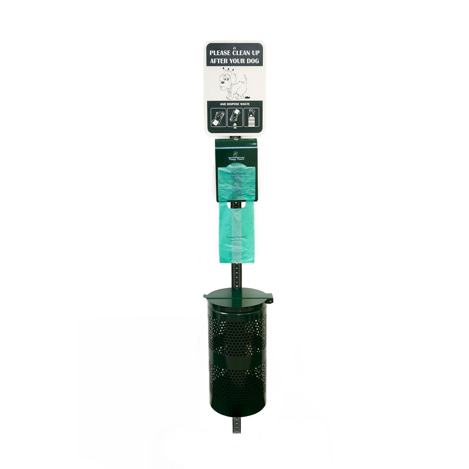 Poopy Pouch 10 Gal Steel Trash Cans With Lid, Green (PP-SD-01-2R400)
