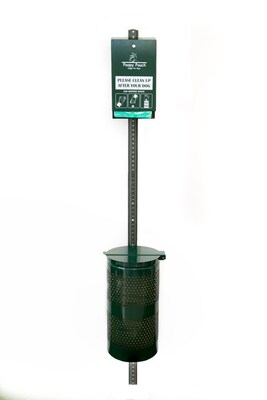 Poopy Pouch 10 Gallon Steel Trash Can Station with Lid, Green (PP-H-Kit)