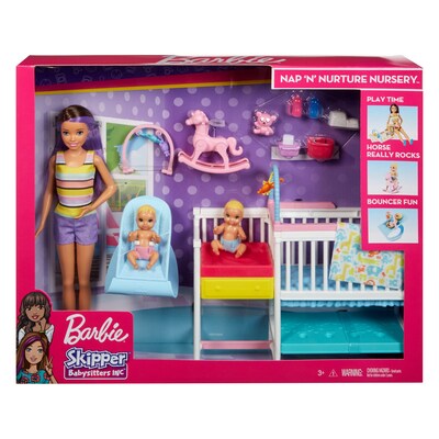Mattel Barbie Skipper Babysitters Inc Nap ‘n Nurture Nursery Dolls and Playset (GFL38)