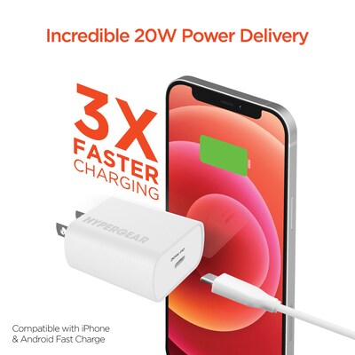 HyperGear 20-Watt Power Delivery USB-C Wall Charger, White (15389)