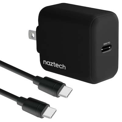 Naztech 20-Watt Power Delivery USB-C Wall Charger & 4-ft. USB-C Cable, Black (15397)