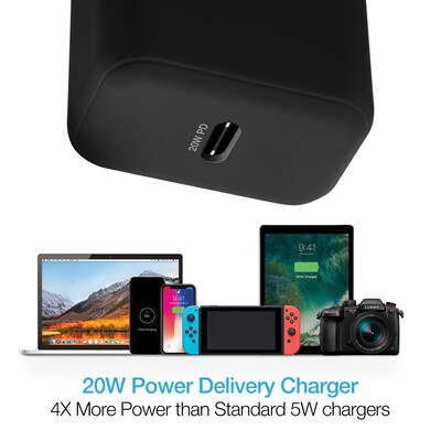 Naztech 20-Watt Power Delivery USB-C Wall Charger & 4-ft. USB-C Cable, Black (15397)