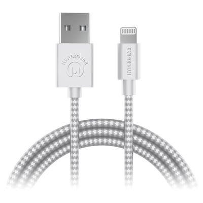 HyperGear USB-A to Lightning Braided Charge and Sync Cable, 4-ft., White (15404)