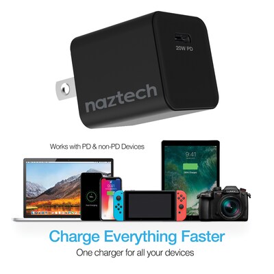 Naztech 20-Watt Power Delivery Mini Fast Wall Charger, Black (15441)