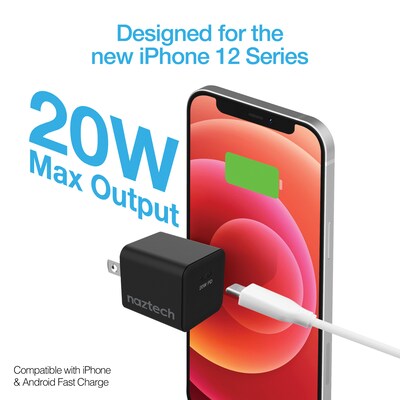 Naztech 20-Watt Power Delivery Mini Fast Wall Charger, Black (15441)