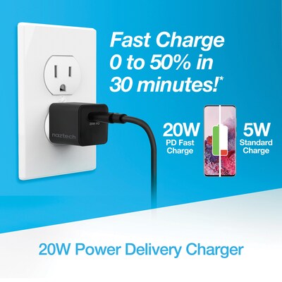 Naztech 20-Watt Power Delivery Mini Fast Wall Charger, Black (15441)