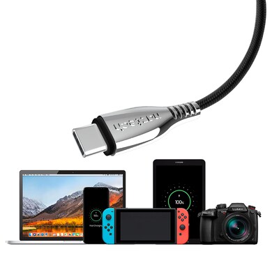 Naztech Titanium USB to USB-C Braided Charging Cable, 6-ft., Black (15499)