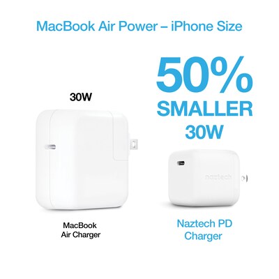 Naztech 30-Watt Power Delivery Wall Charger with 6-ft. USB-C to MFI Lightning Cable, White (15544)