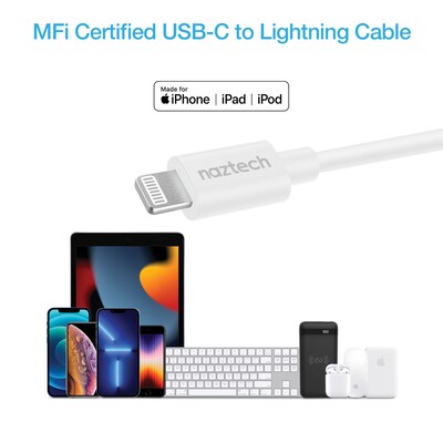 Naztech 30-Watt Power Delivery Wall Charger with 6-ft. USB-C to MFI Lightning Cable, White (15544)