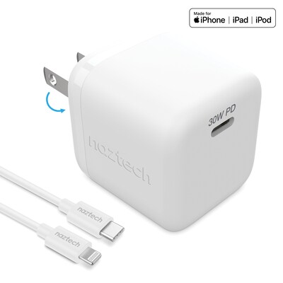 Naztech 30-Watt Power Delivery Wall Charger with 6-ft. USB-C to MFI Lightning Cable, White (15544)