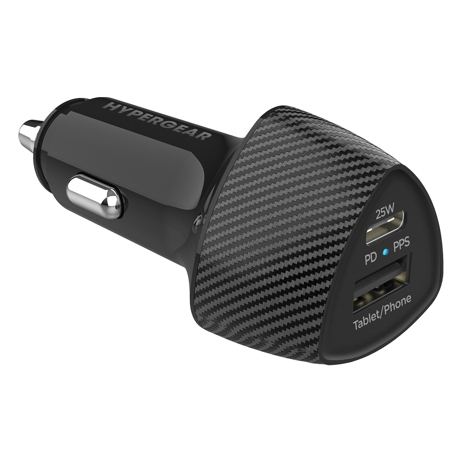HyperGear SpeedBoost 25-Watt PD Dual-Output Car Charger, Black (15619)