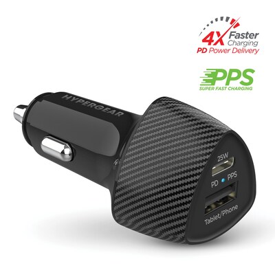 HyperGear SpeedBoost 25-Watt PD Dual-Output Car Charger, Black (15619)