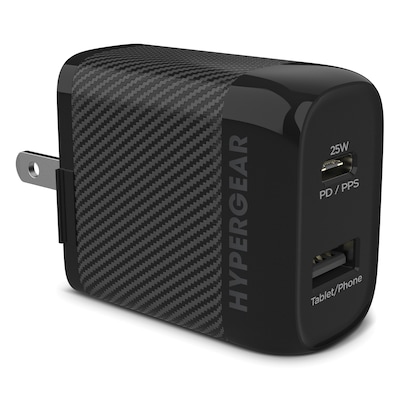 HyperGear SpeedBoost 25-Watt PD Dual-Output USB Wall Charger, Black (15625)