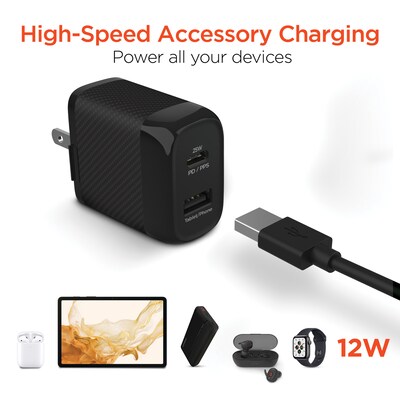 HyperGear SpeedBoost 25-Watt PD Dual-Output USB Wall Charger, Black (15625)