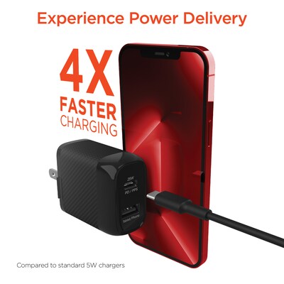 HyperGear SpeedBoost 25-Watt PD Dual-Output USB Wall Charger, Black (15625)