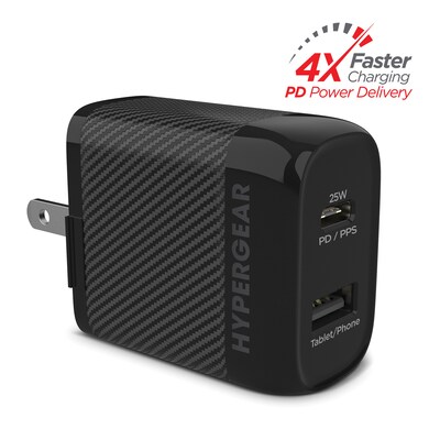 HyperGear SpeedBoost 25-Watt PD Dual-Output USB Wall Charger, Black (15625)