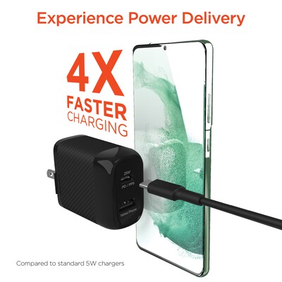 HyperGear SpeedBoost 25-Watt PD Dual-Output USB-C Wall Charger Kit, Black (15626)