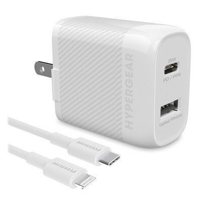 HyperGear SpeedBoost 25-Watt PD Dual-Output Lightning Wall Charger Kit, White (15627)