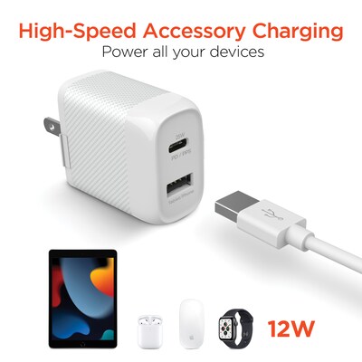 HyperGear SpeedBoost 25-Watt PD Dual-Output Lightning Wall Charger Kit, White (15627)