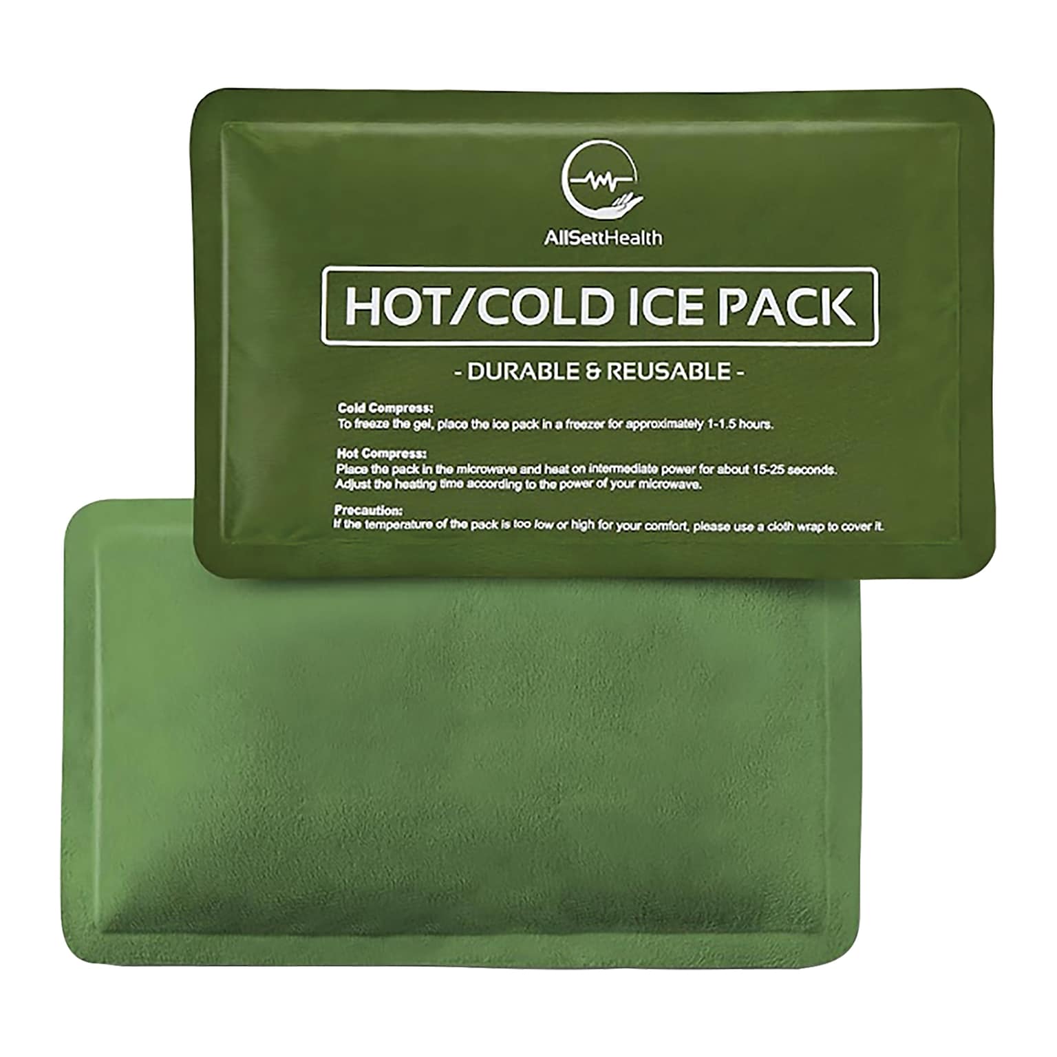 AllSett Health Reusable Soft Gel Packs for Injuries with Velvet-Soft Fleece Fabric, 2-Pack, Green (ASH0F2PK-GRN)