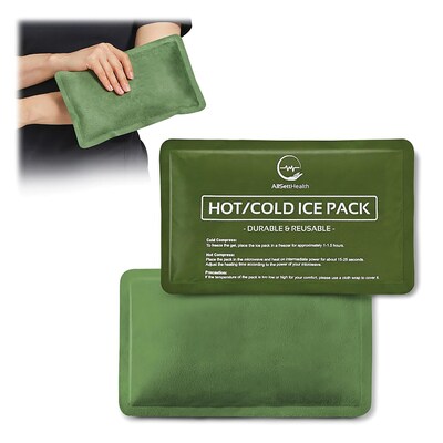 AllSett Health Reusable Soft Gel Packs for Injuries with Velvet-Soft Fleece Fabric, 2-Pack, Green (A