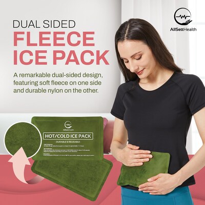 AllSett Health Reusable Soft Gel Packs for Injuries with Velvet-Soft Fleece Fabric, 2-Pack, Green (ASH0F2PK-GRN)