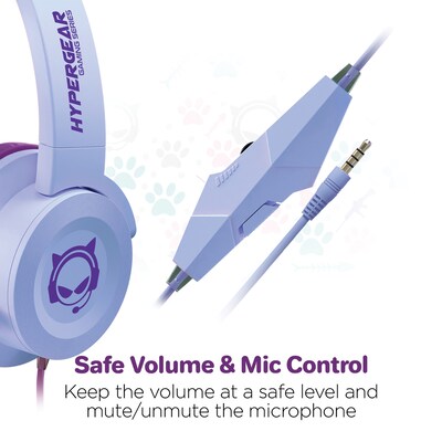 HyperGear Kombat Kitty Gaming Headset for Kids, 3.5mm, Purple (15555)