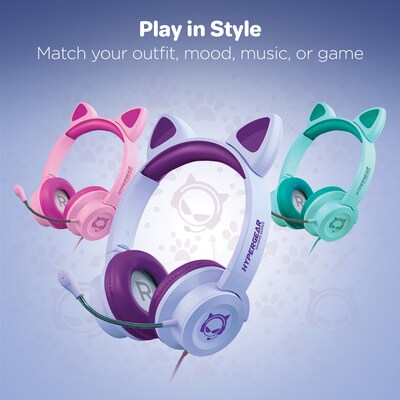 HyperGear Kombat Kitty Gaming Headset for Kids, 3.5mm, Purple (15555)