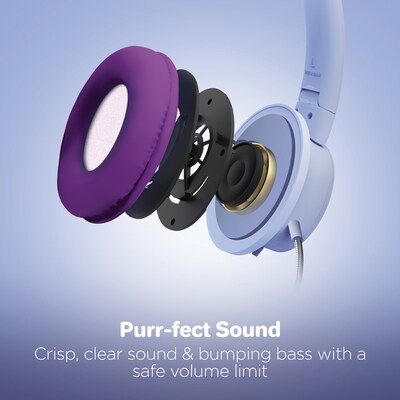 HyperGear Kombat Kitty Gaming Headset for Kids, 3.5mm, Purple (15555)