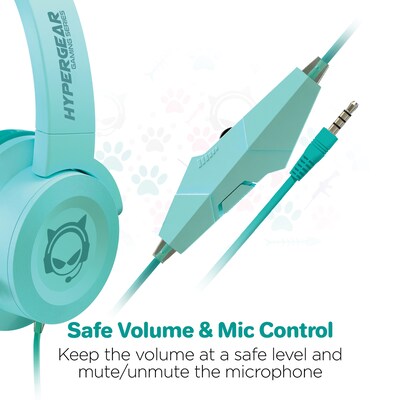 HyperGear Kombat Kitty Gaming Headset for Kids, 3.5mm, Teal (15556)