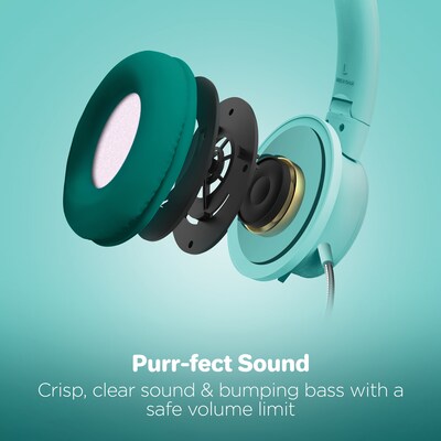 HyperGear Kombat Kitty Gaming Headset for Kids, 3.5mm, Teal (15556)