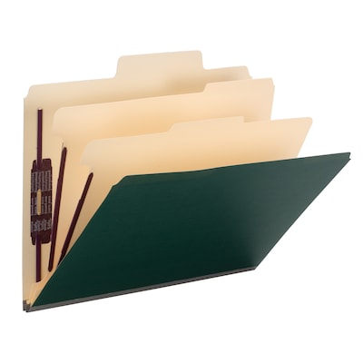 Smead SuperTab® Heavy Duty 2 Classification Folder, Oversized Tab, 2 Dividers, Letter Size, Dark Green, 10/Box (14012)