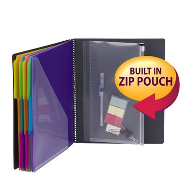 24 Pocket Poly Spiral Project Organizer Heavy Duty with Back Cover Utility Pouch 1/3 Cut Tabs 12 Tab Color Dividers Clear View Front Cover Letter Size