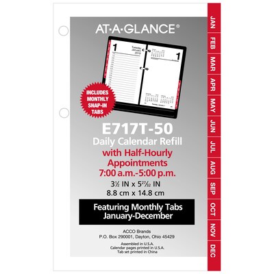 AT-A-GLANCE® Daily Loose-Leaf Desk Calendar Refill with Monthly Tabs, 12 Months, January Start, 3 1/2 x 6 (E717T-50-19)