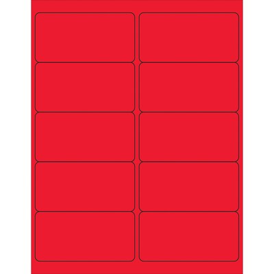 Tape Logic® Removable Rectangle Laser Labels, 4 x 2, Fluorescent Red, 1000/Case (LL410RD)