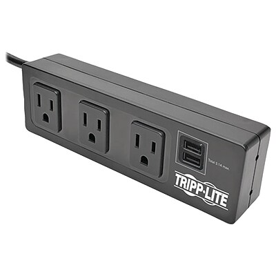 Tripp Lite TLP310USBC Protect It! 3-Outlet Surge Protector with 2 USB Ports & Desk Clamp