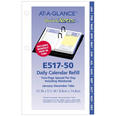 2019 AT-A-GLANCE® QuickNotes® Daily Loose-Leaf Desk Calendar Refill, 12 Months, January Start, 3 1/2 x 6 (E517-50-19)