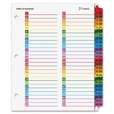 Cardinal® OneStep® Printable Table of Contents and Dividers, 52-Tab, Multicolor, 1/St