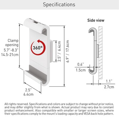 Barkan Premium 360° Rotating 7"-12" Tablet Wall Mount, White (T50)