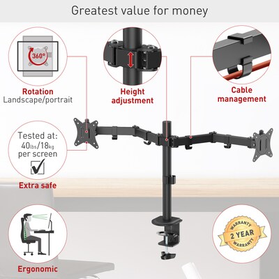 Barkan  dual monitor arm desk mount for 13 to 32 monitors, Black (M142T)