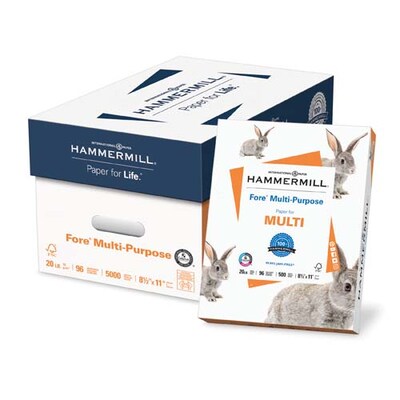 Hammermill Fore 3-Hole Punched 8.5 x 11 Multipurpose Paper, 24 lbs., 96 Bright, 500 Sheets/Ream, 10 Reams/Carton (101287case)