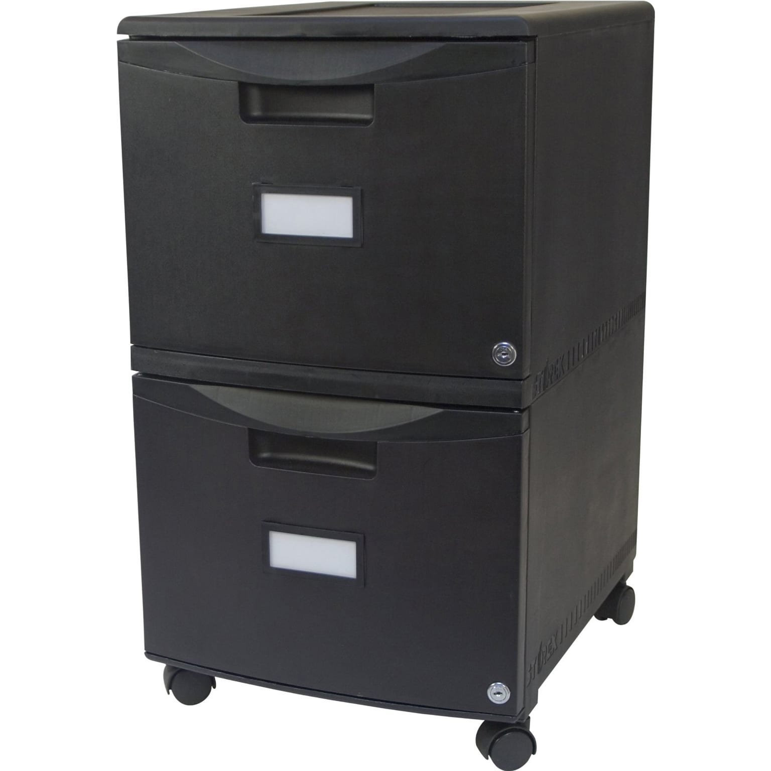 Storex 2-Drawer Mobile Vertical File Cabinet, Letter Size, Lockable, 18.25H x 14.75W x 26D, Black (STX61312U01C)