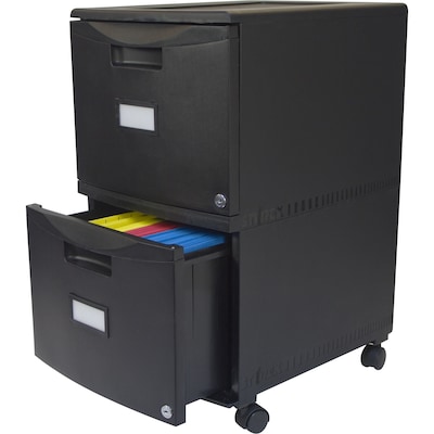 Storex 2-Drawer Mobile Vertical File Cabinet, Letter Size, Lockable, 18.25H x 14.75W x 26D, Black