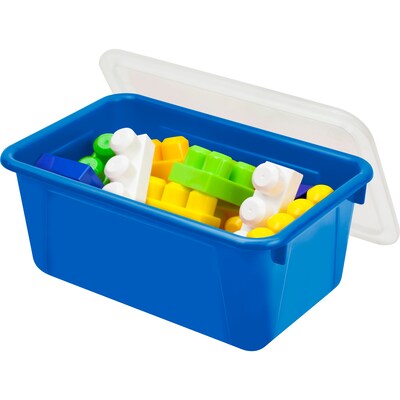 Storex Small Cubby Bin with Cover, 12.2 x 7.8 x 5.1, Blue, Set of 3 (STX62408U06C)